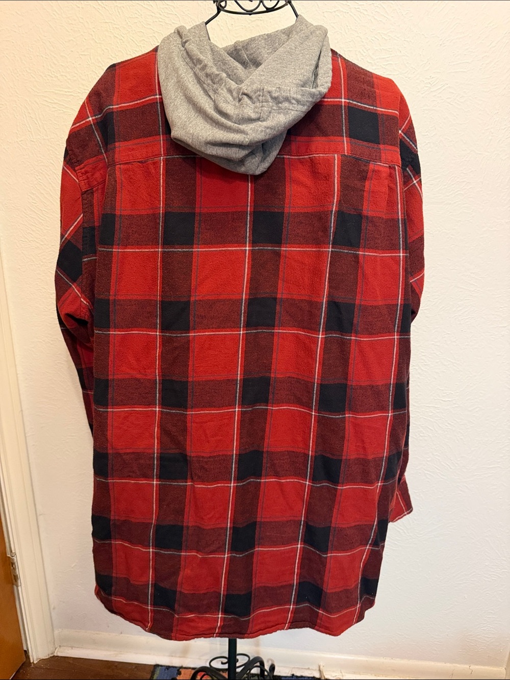 💋💋💋BOGOHO💋💋💋The Foundry Red and Black Plaid Hooded Button-Up Shirt-2XLT - Picture 6 of 7